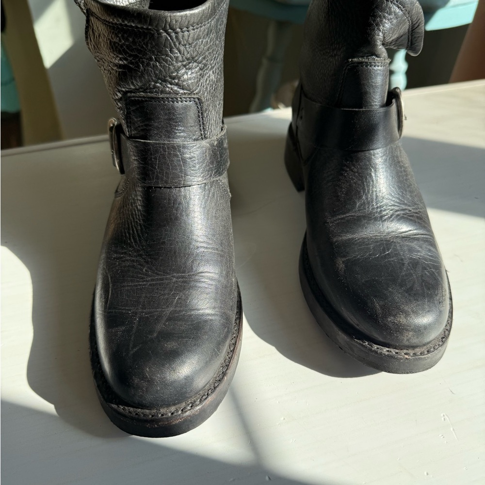 Frye Black Leather Combat Boots